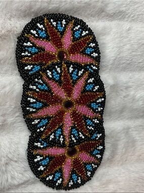 Hand-Beaded Floral Hair Accessory - Pink, Blue & Gold Accents
